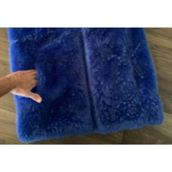 JAKKE Anthropologie 100% Fake Fur GRAPHIC Fuzzy BLUE Coat Jacket sz 2 - Picture 10 of 10